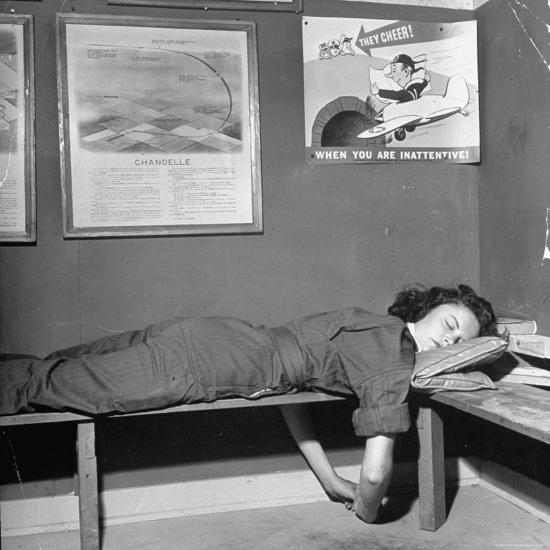 Elaine Jones, Pilot Trainee in the Women's Flying Training Detachment after long night of Flying