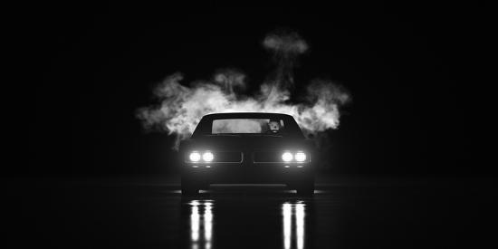 Black Muscle Car Vintage Car 1940S Black and White Noir 1960S Style Smoke