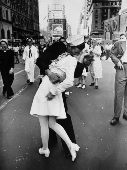 American Sailor Clutching a White-Uniformed Nurse in a Passionate Kiss in Times Square