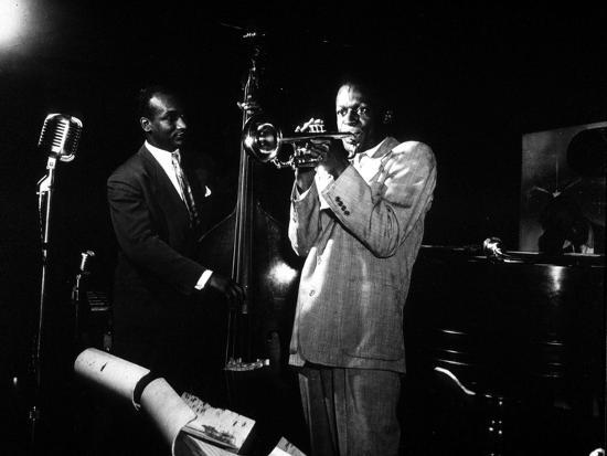 Miles Davis (C) with Oscar Pettiford and Bud Powell, Birdland, 1949