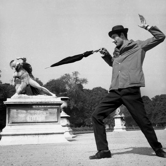 Actor Jose Pantieri Clowning around in Tuileries Gardens, Paris, 1962