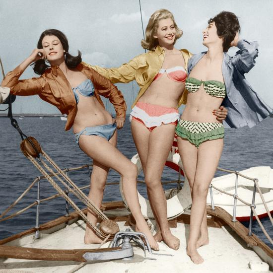 Three Young Women Wearing Bikinis Late 50's - Early 60's Colourized Document
