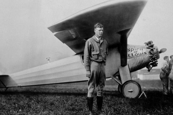 Charles Lindbergh (1902-1974) American Aviator in Front of His Plane Spirit of Saint Louis